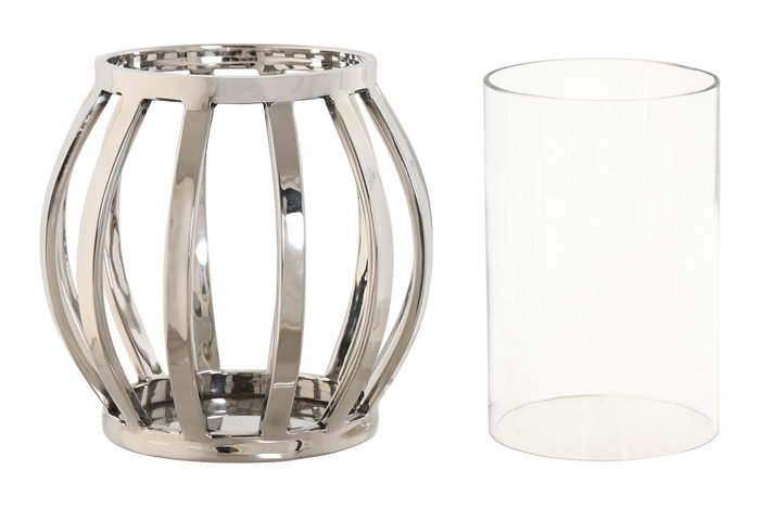 DKD Home Decor Portavelas de Acero y Cristal Cromado Plateado 14x14x14 cm