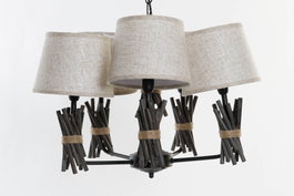 DKD Home Decor Lámpara de Techo Metal y Poliéster Gris y Beige 55x55x100 cm