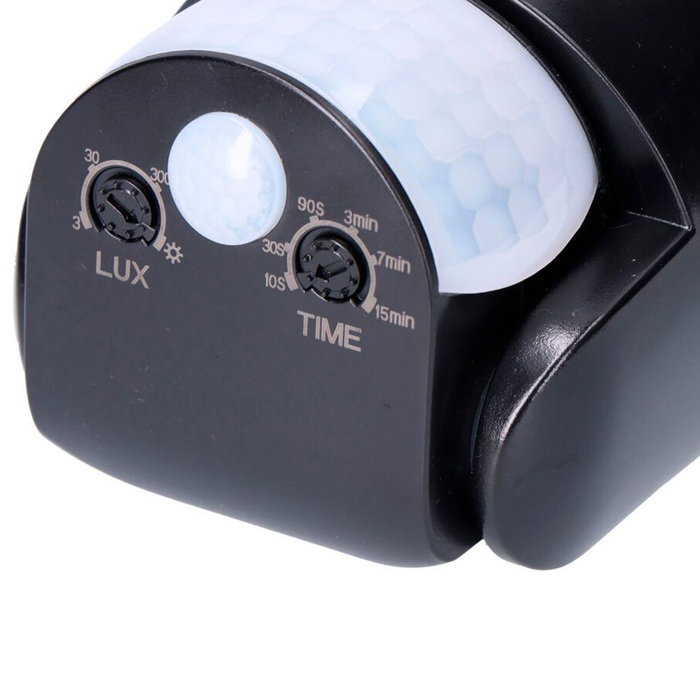 EDM Sensor de Movimiento y Crepuscular IP65 con Regulador, Distancia 15 m, Rango 180º/360º, Blanco/Negro, 220-240V, Incluye Kit de Montaje