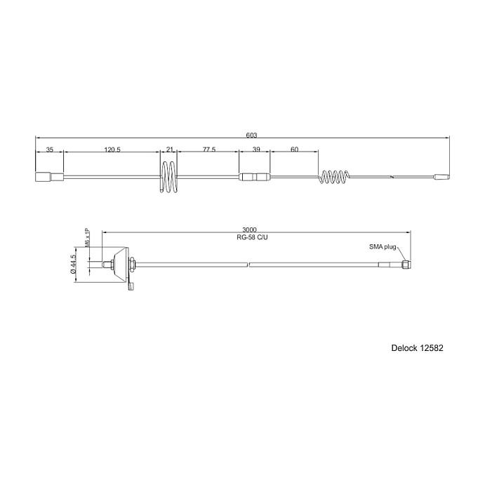 DeLOCK 12582 Antena LTE Omnidireccional 7 dBi con Cable RG-58 de 3m