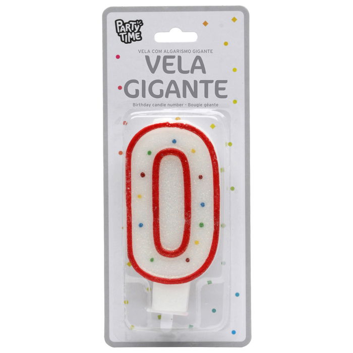 Party Time Vela Aniversario Número 0 Decorada para Tarta 14 cm Colores Surtidos