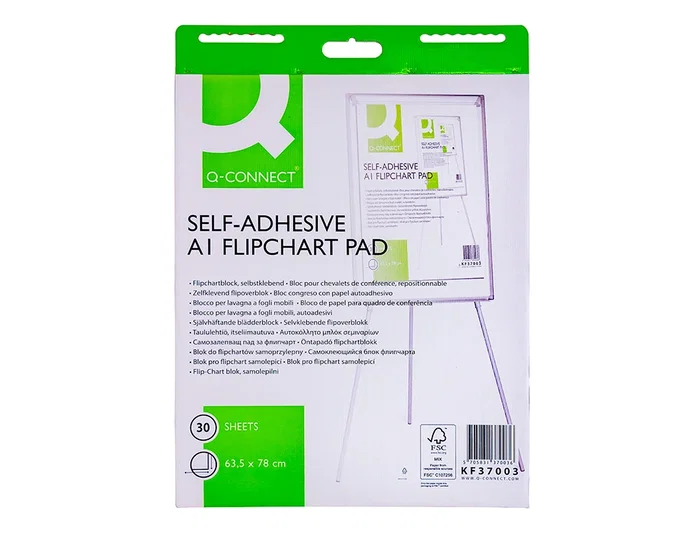Q-connect Bloc Congreso Papel Autoadhesivo Quita y Pon para Pizarra 63.5x79.2 cm 30 Hojas 70 g/m² Certificado FSC