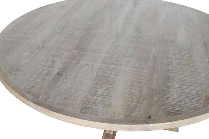 DKD Home Decor Mesa Redonda Comedor Madera Maciza Mango Blanco Natural Decape 150 x 150 x 76 cm