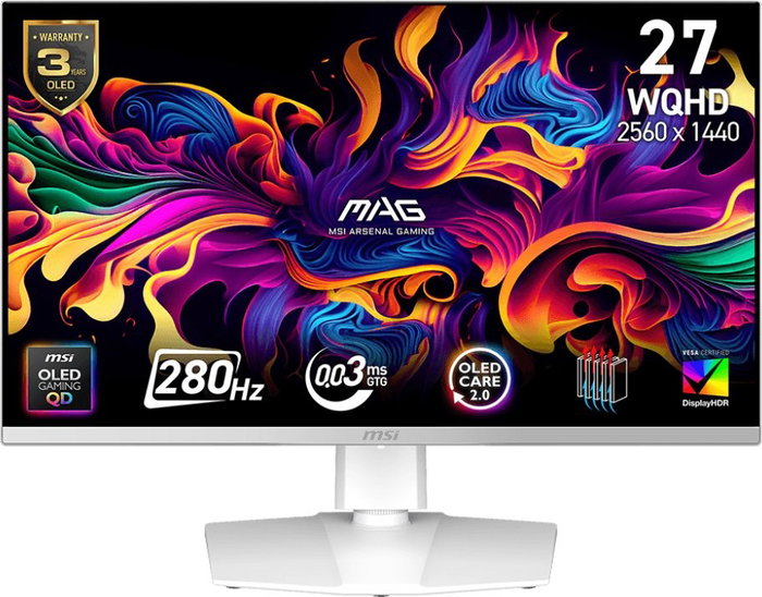 MSI MAG 272QPW QD-OLED X28 Monitor Gaming WQHD 280 Hz Blanco