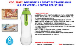 DAFI Botella Filtrante de Agua 0.5 L Verde + 1 Filtro