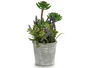 IBERGARDEN Planta Artificial Flores Maceta Cemento Pequeña Plástico Cerámica Corcho Gris Verde Morado 11 cm x 25 cm x 10 cm (Set de 12)