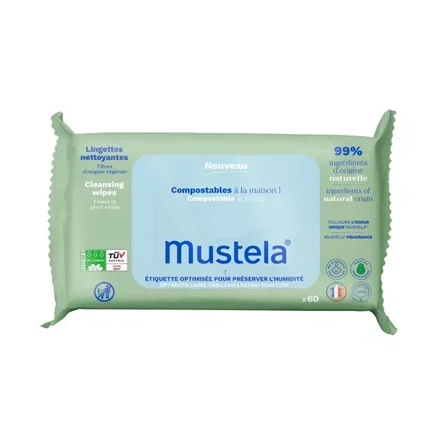 Mustela BIO Toallitas Limpiadoras Compostables con Fragancia, 60 unidades