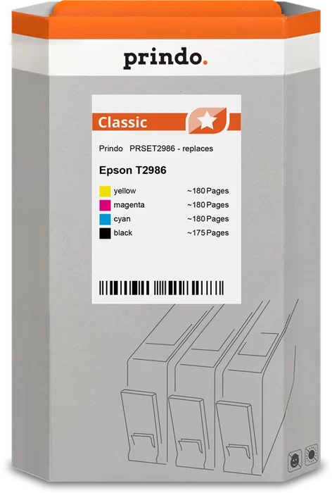 Prindo Multipack de Tinta PRSET2986 Classic Negro, Cian, Magenta, Amarillo Prindo Multipack de Tinta PRSET2986 Classic Negro, Cian, Magenta, Amarillo