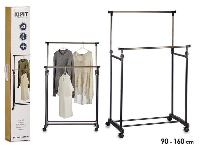 Kipit Perchero Doble de Metal con Ruedas 80 x 43 x 90 cm Extensible (Set de 6) Kipit Perchero Doble de Metal con Ruedas 80 x 43 x 90 cm Extensible (Set de 6)