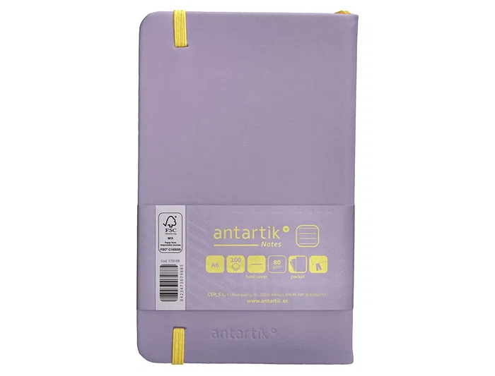 Antartik Cuaderno A6 Tapa Dura 100 Hojas Rayas Morado y Amarillo 80gr FSC