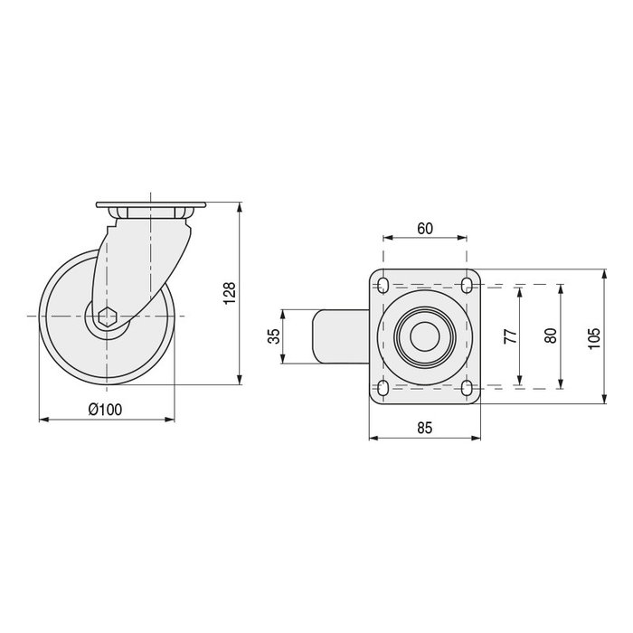 TENTE Rueda Giratoria Aro de Nylon Ø100 con o sin Freno TENTE Rueda Giratoria Aro de Nylon Ø100 con o sin Freno