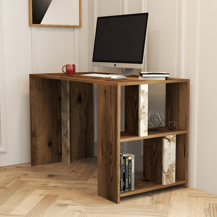 Hanah Home Mesa de Estudio Nogal y Blanco 120cm x 75.4cm x 60cm con Estantes