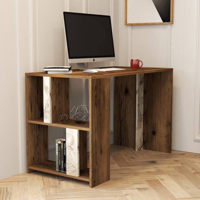 Hanah Home Mesa de Estudio Nogal y Blanco 120cm x 75.4cm x 60cm con Estantes