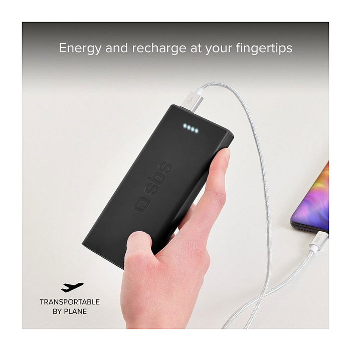 SBS Powerbank 10.000 mAh TTBB10000FASTK, Negro, Batería Externa de Polímero de Litio con 2 Puertos USB 2.1A para Carga Rápida