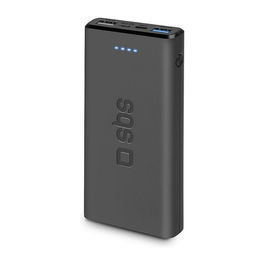SBS Powerbank 10.000 mAh TTBB10000FASTK, Negro, Batería Externa de Polímero de Litio con 2 Puertos USB 2.1A para Carga Rápida