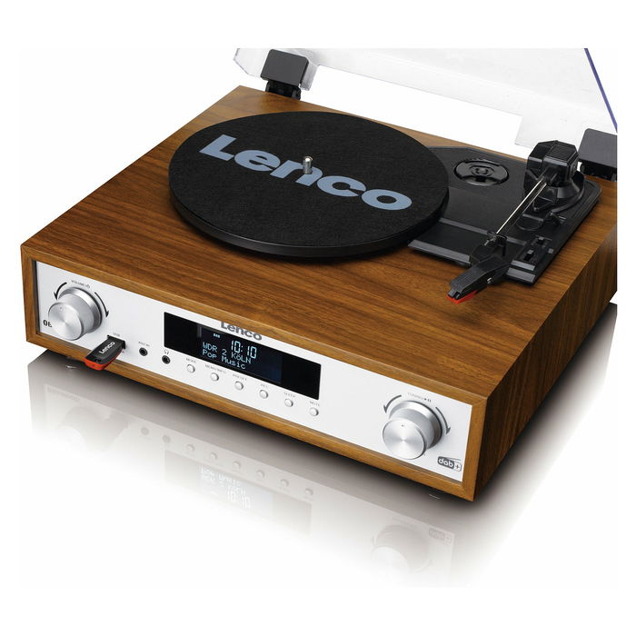 Lenco MC-160WD Holz Altavoz Bluetooth Portátil con Radio FM y Soporte para Madera, Resistente a las Salpicaduras