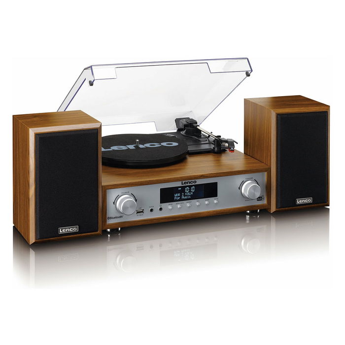 Lenco MC-160WD Holz Altavoz Bluetooth Portátil con Radio FM y Soporte para Madera, Resistente a las Salpicaduras