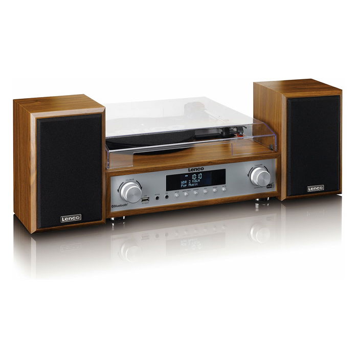 Lenco MC-160WD Holz Altavoz Bluetooth Portátil con Radio FM y Soporte para Madera, Resistente a las Salpicaduras