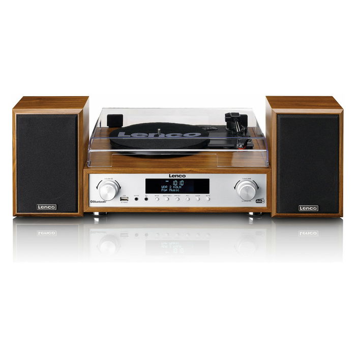 Lenco MC-160WD Holz Altavoz Bluetooth Portátil con Radio FM y Soporte para Madera, Resistente a las Salpicaduras