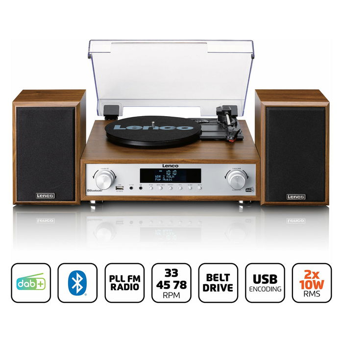 Lenco MC-160WD Holz Altavoz Bluetooth Portátil con Radio FM y Soporte para Madera, Resistente a las Salpicaduras