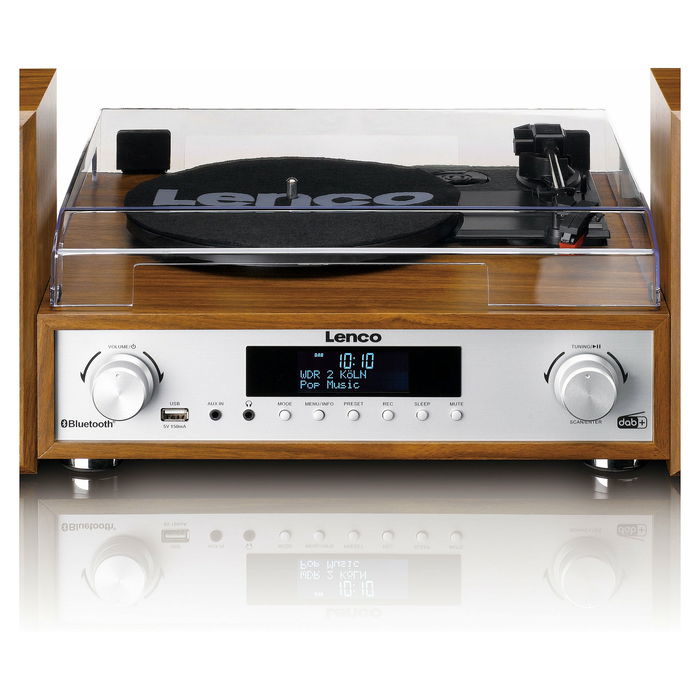 Lenco MC-160WD Holz Altavoz Bluetooth Portátil con Radio FM y Soporte para Madera, Resistente a las Salpicaduras