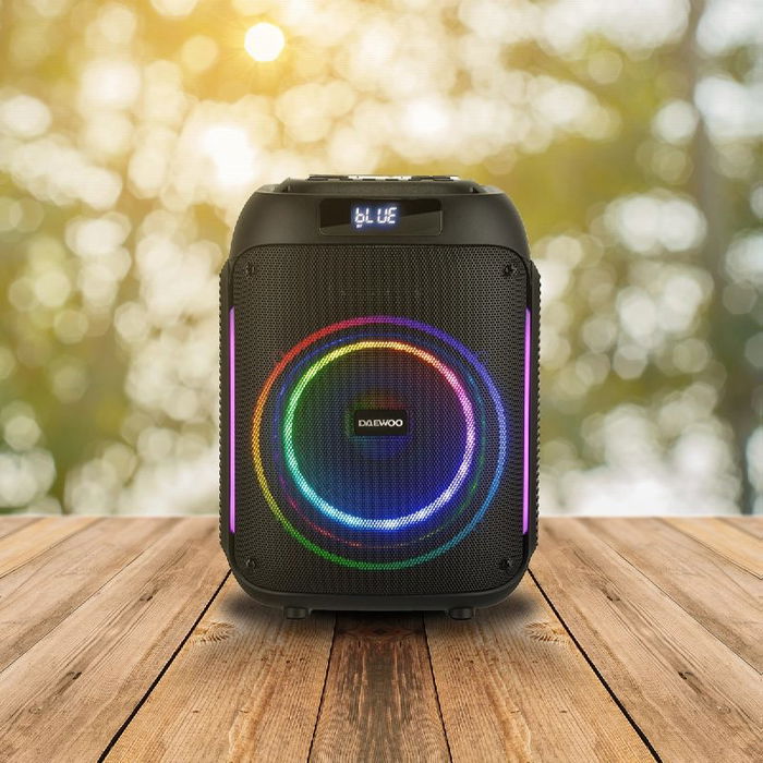 Daewoo Altavoz Party Speaker Bluetooth 40W (350W PMPO) 240 x 230 x 325 mm con Auxiliar, USB, SD y Micrófono Inalámbrico