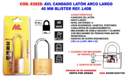 AVL Candado de Latón Finstock 40 mm L40B