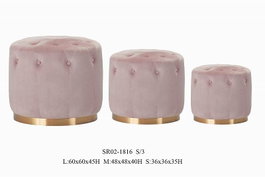 DKD Home Decor Set de 3 Reposapiés de Terciopelo Rosa y Dorado