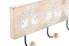 DKD Home Decor Perchero de Pared Estilo Indio Hamsa, Natural Blanco, Mango y Metal, 5 x 16 x 38 cm (2 Unidades)