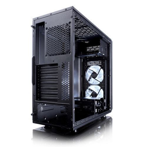 Fractal Design FD-CA-FOCUS-BK-W Caja PC Midi Tower Negra con Ventana Lateral y Ventiladores Frontales Iluminados en Blanco