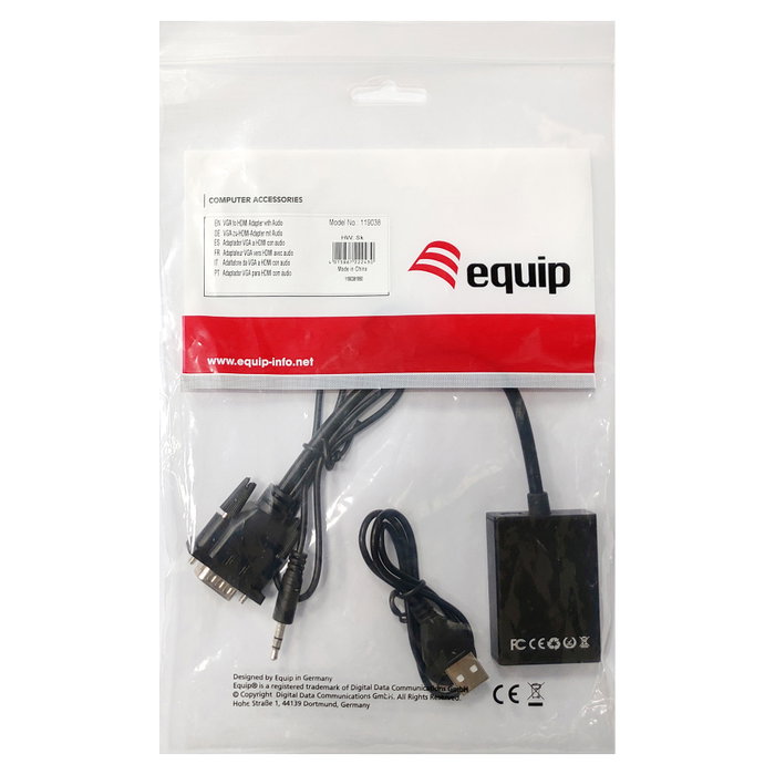 Equip Adaptador VGA Macho a HDMI Hembra con Audio Jack 3.5 mm, Negro, 0,2 m Equip Adaptador VGA Macho a HDMI Hembra con Audio Jack 3.5 mm, Negro, 0,2 m