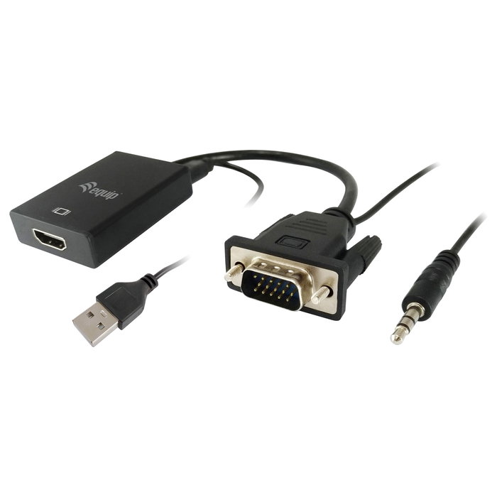 Equip Adaptador VGA Macho a HDMI Hembra con Audio Jack 3.5 mm, Negro, 0,2 m Equip Adaptador VGA Macho a HDMI Hembra con Audio Jack 3.5 mm, Negro, 0,2 m