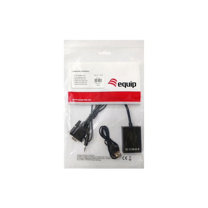 Equip Adaptador VGA Macho a HDMI Hembra con Audio Jack 3.5 mm, Negro, 0,2 m Equip Adaptador VGA Macho a HDMI Hembra con Audio Jack 3.5 mm, Negro, 0,2 m