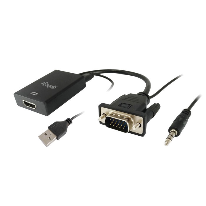 Equip Adaptador VGA Macho a HDMI Hembra con Audio Jack 3.5 mm, Negro, 0,2 m Equip Adaptador VGA Macho a HDMI Hembra con Audio Jack 3.5 mm, Negro, 0,2 m