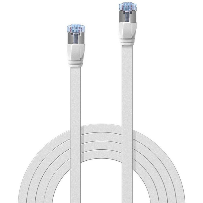 Lindy Cat.6A U/FTP Flat Network Cable, 2m, Blanco, Cable de Red Plano con Conector RJ45, Blindado, Soporte 10/100/1000 Base-T, Garantía de 10 Años