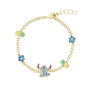 Disney Pulsera Stitch con Dijes de Piña y Flores Azules, Detallada y Encantadora