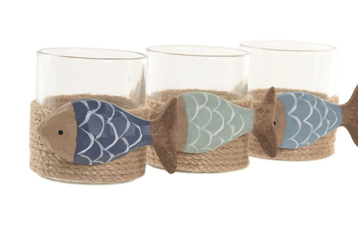 DKD Home Decor Portavelas Atlántico Azul Verde Cristal y Resina 9 x 8 x 8.5 cm (6 Unidades) DKD Home Decor Portavelas Atlántico Azul Verde Cristal y Resina 9 x 8 x 8.5 cm (6 Unidades)