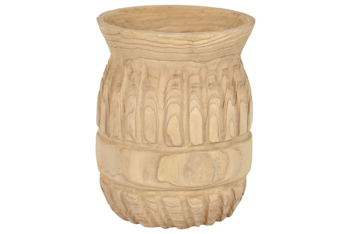 DKD Home Decor Jarrón de Madera Paulownia Tallado Natural 28x28x36 cm DKD Home Decor Jarrón de Madera Paulownia Tallado Natural 28x28x36 cm