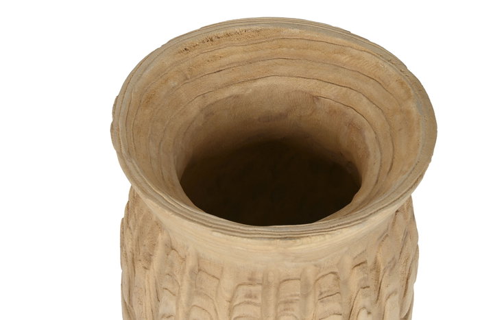 DKD Home Decor Jarrón de Madera Paulownia Tallado Natural 28x28x36 cm