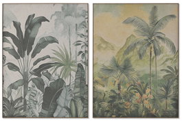 DKD Home Decor Cuadro Palmeras Envejecido Lino y Abeto 60x80x3,5 cm