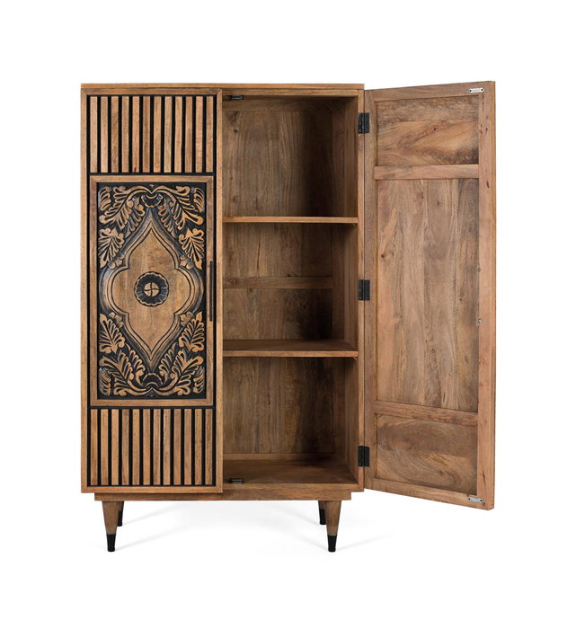 Giner y Colomer Aparador Alto Madera de Mango Pintada a Mano Avellana Mandala