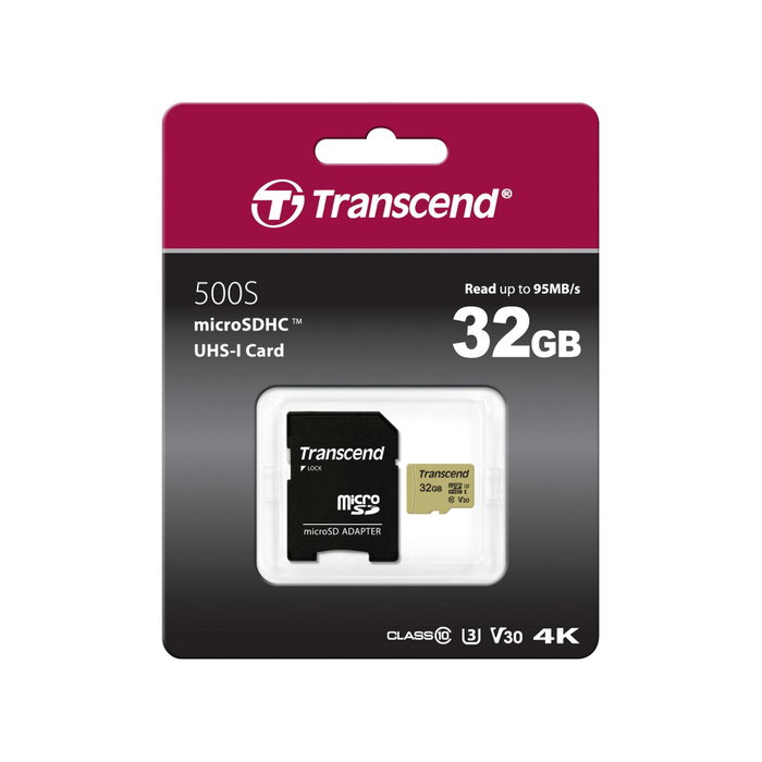 Transcend Tarjeta microSDHC USD500S 32 GB con Adaptador, Oro Transcend Tarjeta microSDHC USD500S 32 GB con Adaptador, Oro