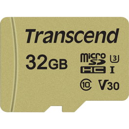 Transcend Tarjeta microSDHC USD500S 32 GB con Adaptador, Oro