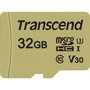 Transcend Tarjeta microSDHC USD500S 32 GB con Adaptador, Oro