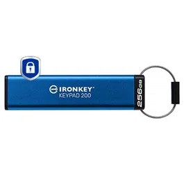Kingston IronKey Keypad 200 KP200 256GB USB 3.2 Gen 1 Unidad Flash Cifrada Hardware FIPS 140-3 Nivel 3 Cifrado XTS-AES 256 bits Teclado PIN Azul