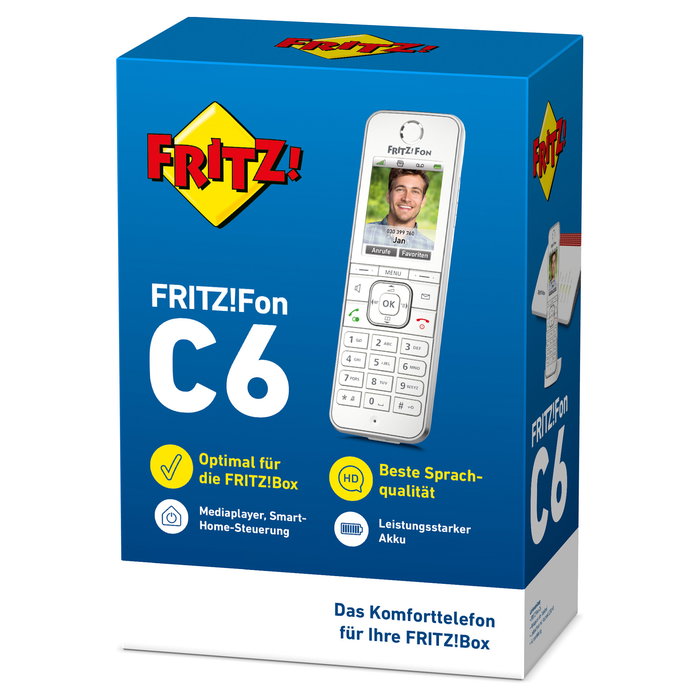 AVM Fon C6 Teléfono DECT Inalámbrico, Altavoz, Identificador de Llamadas, Blanco