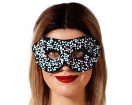 Antifaz negro con lentejuelas holográficas de colores