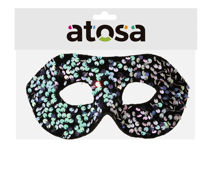 Antifaz negro con lentejuelas holográficas de colores Antifaz negro con lentejuelas holográficas de colores