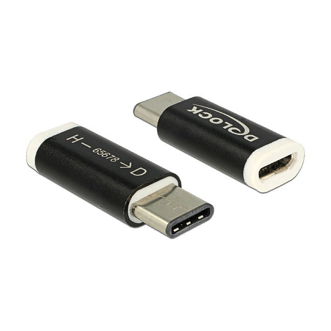 DeLOCK 65678 Adaptador USB 2.0 Micro-B hembra a USB Type-C™ macho, negro y blanco