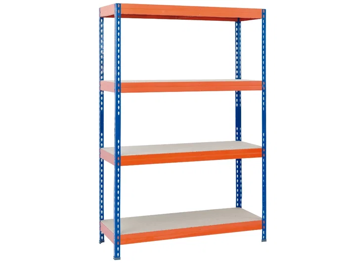 Ar storage Estanteria metalica 200x100x60cm 4 estantes 430kg por estante bandejas de madera sin tornillos azul naranja